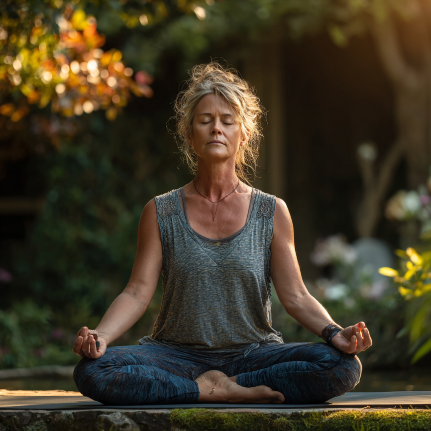 Група людей старшого віку займається йогою